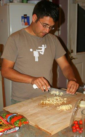 Noah makes dinner, which he then plated for us.  Excellent.